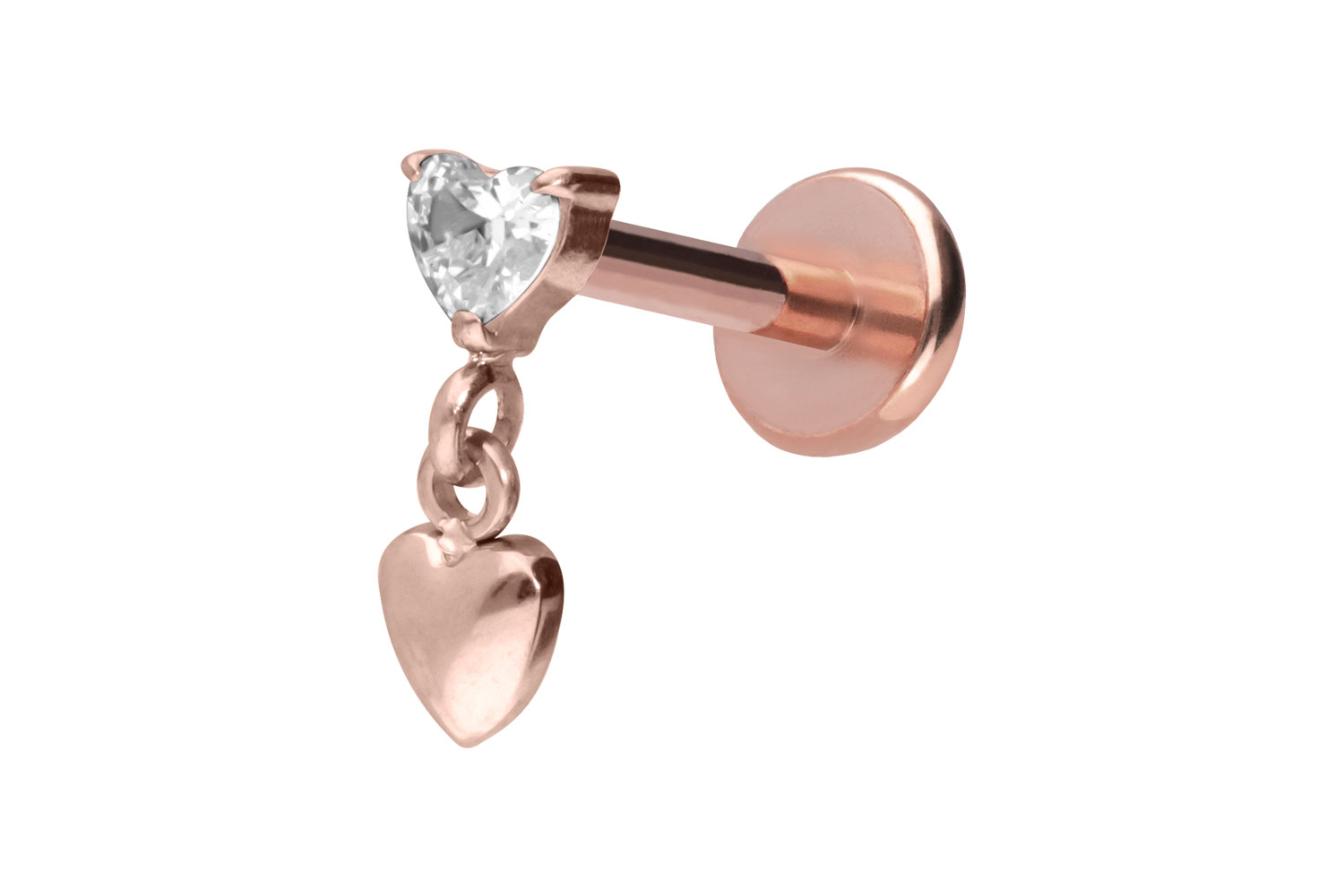 Titan Labret Piercing mit Push Fit 2 HERZEN